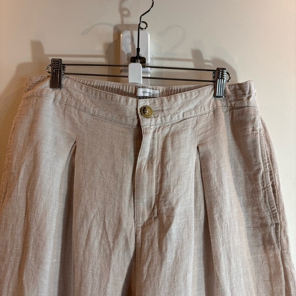 HALSTON Sz L Pants. 100% Linen Pleated High Rise Wide Leg Elastic Waist Back - Picture 3 of 8